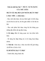 Giáo án sinh học lớp 7 - Tiết 51 : SỰ ĐA DẠNG CỦA THÚ (TIẾP) BỘ ĂN SÂU BỌ, BỘ GẶM NHẤM, BỘ ĂN THỊT ppt