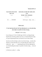 MẪU THÔNG BÁO Về việc Ngân hàng Nhà nước Việt Nam chấp thuận cho vay có bảo đảm bằng cầm cố giấy tờ có giá đối với tổ chức tín dụng pps