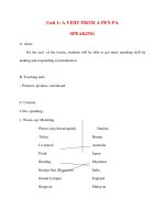 Giáo án Tiếng Anh lớp 10: Unit 1: A VISIT FROM A PEN PA SPEAKING potx