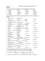 Đề kiểm tra anh văn giữa kỳ 1(2010- 2011) - Đề số 8 pps