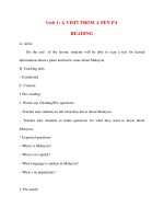 Giáo án Tiếng Anh lớp 10: Unit 1: A VISIT FROM A PEN PA READING docx