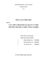 CÁC TIÊU CHÍ ĐÁNH GIÁ QUẢN LÝ MÔI TRƯỜNG ĐÔ THỊ VÀ KHU CÔNG NGHIỆP