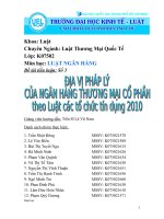 địa vị pháp lý của ngân hàng thương mại cổ phần theo luật các tổ chức tín dụng 2010