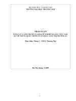 BÀI THẢO LUẬN: NĂNG LỰC CẠNH TRANH CỦA DOANH NGHIỆP DA GIẦY VIỆT NAM SO VỚI TRUNG QUỐC TRONG XUẤT KHẨU SANG THỊ TRƯỜNG EU pptx