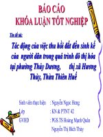 Tác động của việc thu hồi đất đến sinh kế của người dân trong quá trình đô thị hóa tại phường thủy dương, thị xã hương thủy, thừa thiên huế