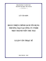 HOÀN THIỆN CHÍNH SÁCH tín DỤNG  THƯƠNG mại tại CÔNG TY TNHH  một THÀNH VIÊN THU MAI
