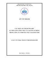 CÁC NHÂN tố ẢNH HƯỞNG đến sự THỎA mãn CÔNG VIỆC của NGƯỜI LAO ĐỘNG TRONG CÔNG TY TNHH MAY mặc ALLIANCE ONE