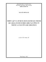 THIẾT lập và áp DỤNG BẢNG ĐÁNH GIÁ THÀNH  QUẢ (BALANCED SCORECARD) tại CÔNG TY  THUỐC lá NGUYÊN LIỆU KHATOCO