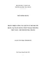 HOÀN THIỆN CÔNG tác QUẢN lý rủi RO tín  DỤNG tại NGÂN HÀNG THƯƠNG mại cổ PHẦN NGOẠI THƯƠNG  VIỆT NAM   CHI NHÁNH NHA TRANG