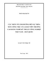 CÁC NHÂN tố ẢNH HƯỞNG đến sự THỎA  mãn CÔNG VIỆC của GIÁO VIÊN TRUỜNG  CAO ĐẲNG NGHỀ kỹ THUẬT CÔNG NGHIỆP  VIỆT NAM – hàn QUỐC