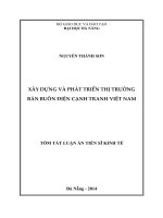 tóm tắt luân án tiến sĩ xây dựng và phát triển thị trường bán buôn điện cạnh tranh việt nam