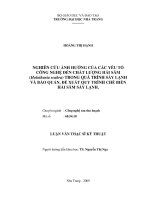 Nghiên cứu ảnh hưởng của các yếu tố công nghệ đến chất lượng hải sâm (holothuria scabra) trong quá trình sấy lạnh và bảo quản, đề xuất quy trình  sản xuất thực phẩm hải sâm sấy lạnh