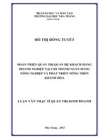 HOÀN THIỆN QUẢN TRỊ QUAN hệ KHÁCH HÀNG DOANH NGHIỆP tại CHI NHÁNH NGÂN HÀNG NÔNG NGHIỆP và PHÁT TRIỂN NÔNG THÔN KHÁNH hòa