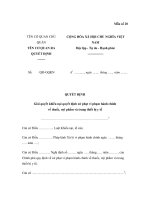 MẪU QUYẾT ĐỊNH Giải quyết khiếu nại quyết định xử phạt vi phạm hành chính về thuốc, mỹ phẩm và trang thiết bị y tế ppt