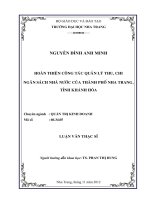 HOÀN THIỆN CÔNG tác QUẢN lý THU, CHI NGÂN SÁCH NHÀ nước của THÀNH PHỐ NHA TRANG, TỈNH KHÁNH hòa