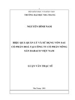 HIỆU QUẢ QUẢN lý và sử DỤNG vốn SAU  cổ PHẦN HOÁ tại CÔNG TY cổ PHẦN NÔNG  sản DABACO VIỆT NAM