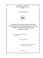 CÁC NHÂN tố tác ĐỘNG đến sự hài LÒNG của NGƯỜI sử DỤNG đối với DỊCH vụ CUNG cấp THÔNG TIN THỐNG kê TRÊN địa bàn TỈNH hậu GIANG