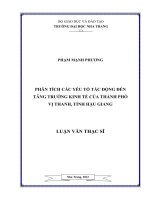 PHÂN TÍCH các yếu tố tác ĐỘNG đến TĂNG TRƯỞNG KINH tế của THÀNH PHỐ vị THANH, TỈNH hậu GIANG