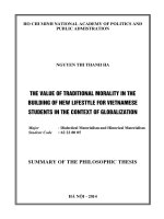 tóm tắt tiếng anh giá trị đạo đức truyền thống dân tộc với việc xây dựng lối sống mới cho sinh viên việt nam trong bối cảnh toàn cầu hóa hiện nay