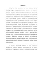 NGHIÊN cứu về tầm ẢNH HƯỞNG của NIỀM yêu THÍCH và KIỂN THỨC nền TRONG đọc HIỂU và PHƯƠNG PHÁP để cải THIỆN, TĂNG CƯỜNG KIẾN THỨC nền TRONG đọc HIỂU CHO học SINH lớp 12 ở PHỔ THÔNG
