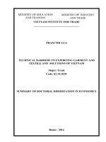 tóm tắt luận án tiến sĩ  tiếng anh rào cản kỹ thuật đối với hàng dệt may xuất khẩu và giải pháp của việt nam