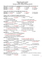 Bộ đề kiểm tra 1 tiết lần 1 HKI ti ếng anh lớp 12