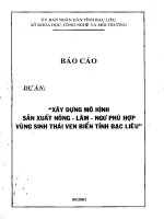 Xây dựng Mô hình sản xuất nông lâm ngư phù hợp vùng sinh thái ven biển tỉnh Bạc Liêu