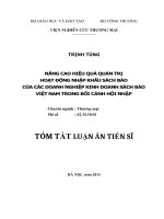 tóm tắt luận án tiến sĩ nâng cao hiệu quả quản trị hoạt động nhập khẩu sách báo của các doanh nghiệp kinh doanh sách báo việt nam trong bối cảnh hội nhập