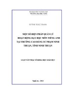 Một số biện pháp quản lý hoạt động dạy học môn tiếng anh tại trường cao đẳng sư phạm ninh thuận, tỉnh ninh thuận