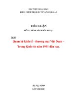 quan hệ kinh tế - thương mại việt nam – trung quốc từ năm 1991 đến nay