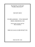 tóm tắt luận án tiến sĩ  văn hóa kinh bắc - vùng thẩm mỹ trong thơ hoàng cầm