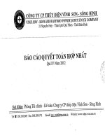 công ty cổ phần thủy điện vĩnh sơn sông hinh báo cáo quyết toán hợp nhất quý 4 năm 2012