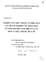 Nghiên cứu thực trạng và hiệu quả các đề tài nghiên cứu khoa học từ năm 1991 đến năm 2000 của các đơn vị trực thuộc bộ y tế