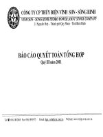 công ty cổ phần thủy điện vĩnh sơn sông hinh báo cáo quyết toán tổng hợp quý 3 năm 2011