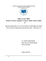 ẢNH HƯỞNG CỦA CÁC YẾU TỐ ĐẦU VÀO ĐẾN HIỆU QUẢ KINH TẾ CÂY BẮP LAI TRÊN ĐỊA BÀN HUYỆN ĐỨC HÒA – TỈNH LONG AN