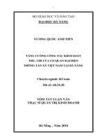 tăng cường công tác kiểm soát thu, chi của cơ quan đại diện thông tấn xã việt nam tại đà nẵng tóm tắt