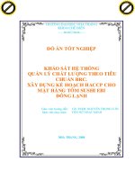 KHẢO sát hệ THỐNG QUẢN lý CHẤT LƯỢNG THEO TIÊU CHUẨN BRC  xây DỰNG kế HOẠCH HACCP CHO mặt HÀNG tôm SUSHI EBI ĐÔNG LẠNH