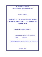 Luận văn thạc sĩ TÍN DỤNG CỦA CÁC NGÂN HÀNG THƯƠNG MẠI CHO DOANH NGHIỆP NHỎ VÀ VỪA TRÊN ĐỊA BÀN TỈNH BẮC NINH