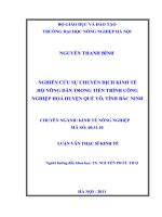 Luận văn thạc sĩ NGHIÊN CỨU SỰ CHUYỂN DỊCH KINH TẾ HỘ NÔNG DÂN TRONG TIẾN TRÌNH CÔNG NGHIỆP HOÁ HUYỆN QUẾ VÕ, TỈNH BẮC NINH