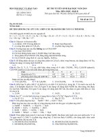 Đề thi ĐH môn hóa khối B 2014