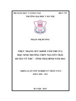 thực trạng sức khỏe tâm trí học sinh trường thpt nguyễn trãi – huyện vũ thư – tỉnh thái bình năm 2012