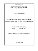 Nghiên cứu đặc điểm ngôn ngữ của một số nhóm nhập cư đến thành phố vinh (tóm tắt)