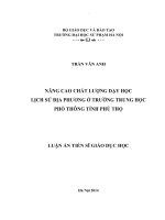 nâng cao chất lượng dạy học lịch sử địa phương ở trường trung học phổ thông tỉnh phú thọ