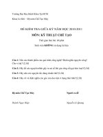 Đề thi MÔN: KỸ THUẬT CHẾ TẠO giữa kỳ