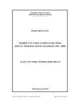 nghiên cứu chất lượng cuộc sống dân cư tỉnh bắc giang giai đoạn 1999 - 2009