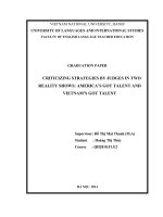 CHIẾN LƯỢC ĐƯA RA LỜI BÌNH PHẨM BỞI BAN GIÁM KHẢO TRONG CHƯƠNG TRÌNH TRUYỀN HÌNH THỰC TẾ: TÌM KIẾM TÀI NĂNG MỸ VÀ TÌM KIẾM TÀI NĂNG VIỆT NAM