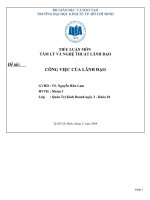 TIỂU LUẬN MÔN  TÂM LÝ VÀ NGHỆ THUẬT LÃNH ĐẠO  CÔNG VIỆC CỦA LÃNH ĐẠO