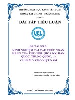 KINH NGHIỆM TÁI CẤU TRÚC NGÂN HÀNG CỦA THẾ GIỚI: (HOA KỲ, HÀN QUỐC, TRUNG QUỐC,…) VÀ HÀM Ý CHO VIỆT NAM