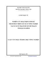 Nghiên cứu hoạt động sinh kế nhằm phát triển sản xuất nông nghiệp tại xã Xuân Trạch huyện Bố Trạch tỉnh Quảng Bình
