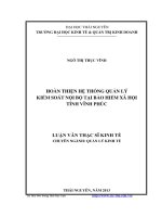 Hoàn thiện hệ thống quản lý kiểm soát nội bộ tại bảo hiểm xã hội tỉnh Vĩnh Phúc